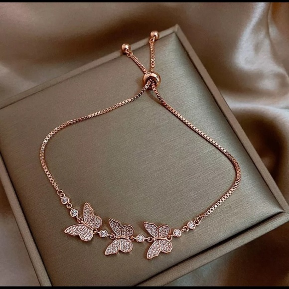 Rose Gold Tone Butterfly Adjustable Bracelet - Picture 4 of 4